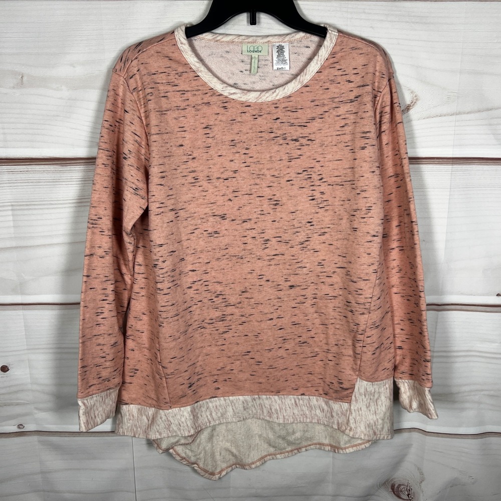 LOGO Lounge Top Womens Small Pink Space Dye Hi-Low Hem Sweatshirt Cotton Blend